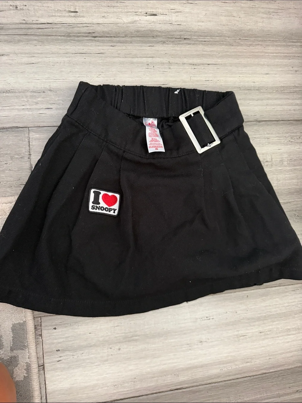 Justice Black Mini Skirt with Red Heart Snoopy Patch